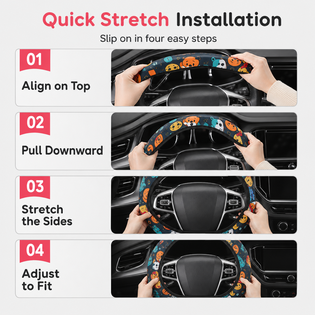 ⏰Universal 38cm Ringless Silk Steering Wheel Cover Printed Breathable Car Wheel Protector for All Seasons✨🚗