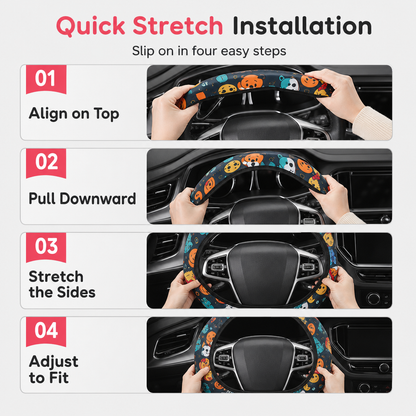 ⏰Universal 38cm Ringless Silk Steering Wheel Cover Printed Breathable Car Wheel Protector for All Seasons✨🚗