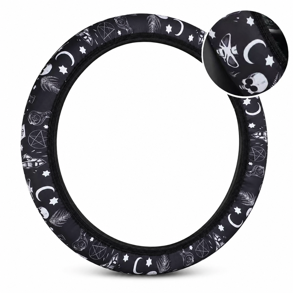 ⏰Universal 38cm Ringless Silk Steering Wheel Cover Printed Breathable Car Wheel Protector for All Seasons✨🚗