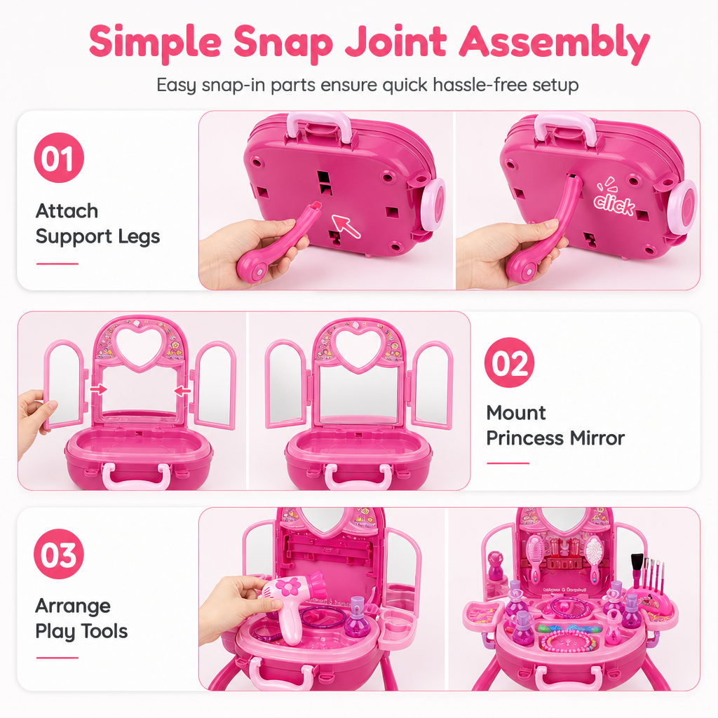 📢📢 50% OFF🎀Kids’ Pretend Makeup Vanity Suitcase – Portable Dress-Up Toy Set for Girls