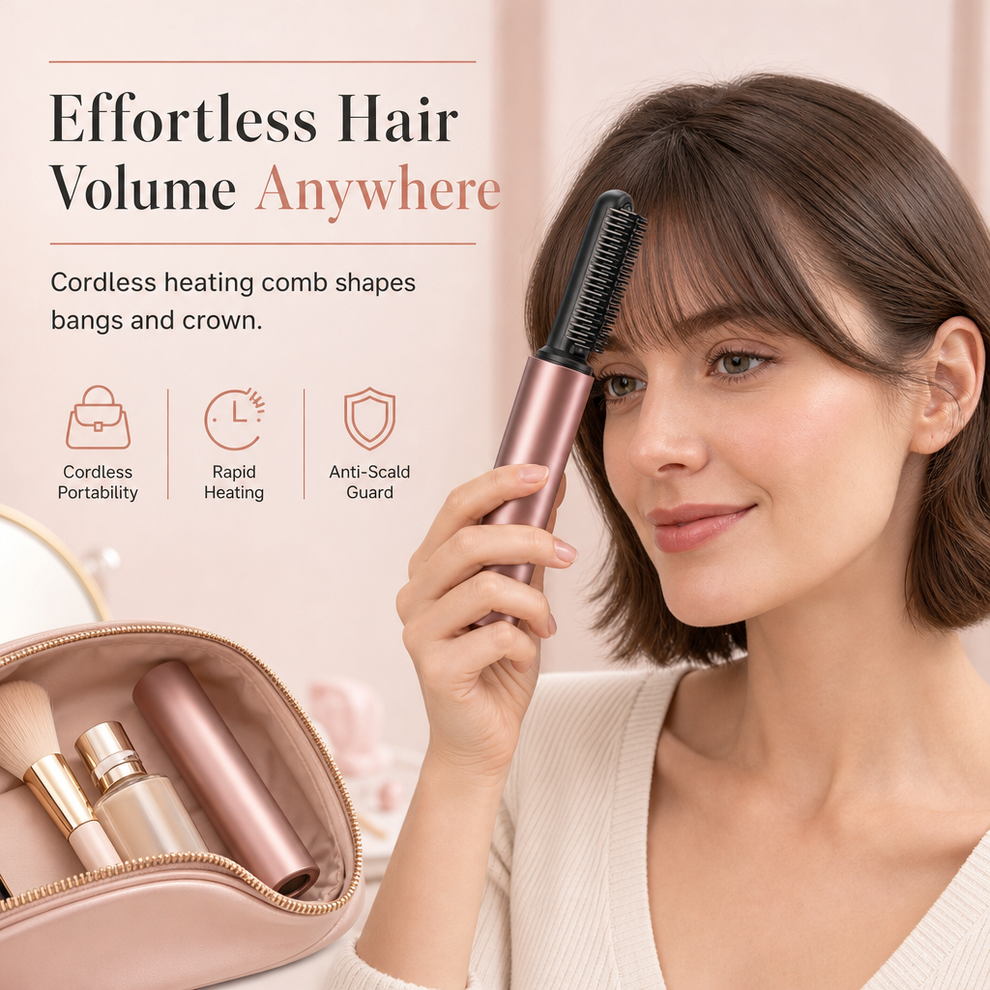 Cordless Mini Heated Hair Straightener Brush Portable Rechargeable Hai ...